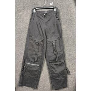 Hot Topic Pants Womens 3 Black Cargo Strap D-Ring Zip Pockets Goth Wide Leg Emo